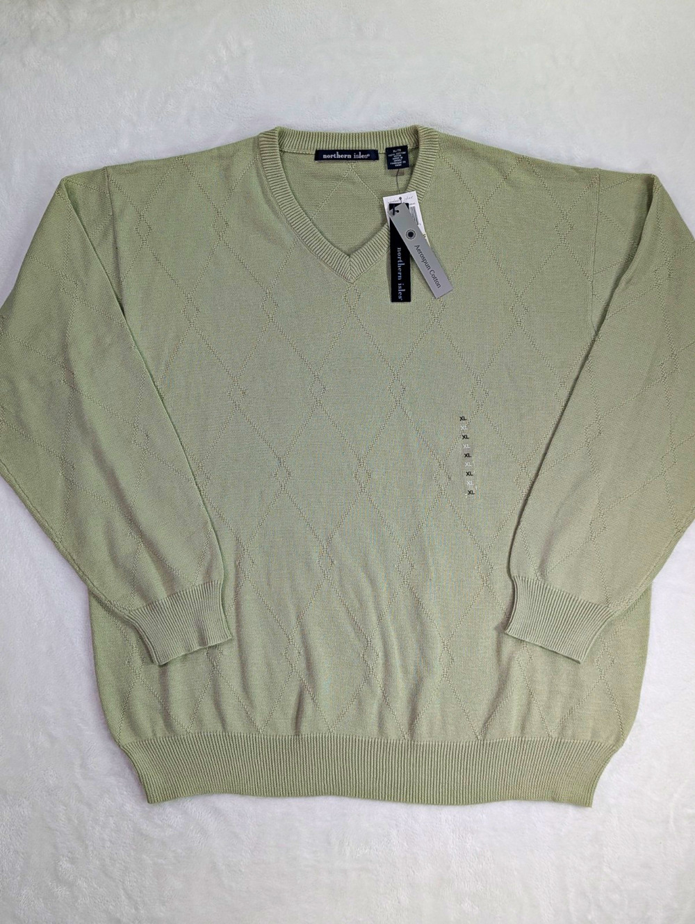 NWT VTG Northern Isles Men's XL V-Neck Sweater Sage Green Aerospin Cotton 90s